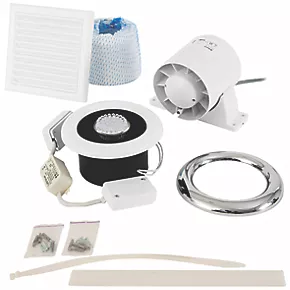 Xpelair Airline ALL100T 100mm Axial Inline Bathroom Shower Extractor Fan Kit With LED Light with Timer White / Chrome 220-240V 3 Xpelair Airline ALL100T 100mm Axial Inline Bathroom Shower Extractor Fan Kit With LED Light with Timer White / Chrome 220-240V