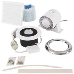 Xpelair Airline ALL100 100mm Axial Inline Bathroom Shower Extractor Fan Kit With LED Light White / Chrome 220-240V